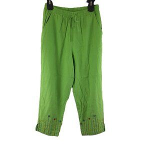 Ali Miles Capri Pants Linen Rayon Blend Embroidery Bottom Pullon SM Spot Pockets